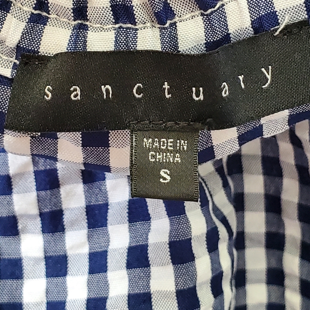 Sanctuary Claire Gingham Tie Front Top - Blue White Cottagecore Boho NWOT - Picture 3 of 11